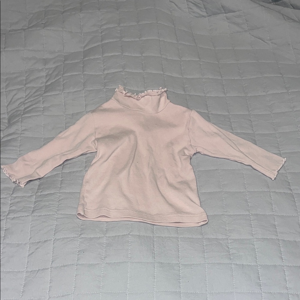 Girls' Light Pink Ruffle Mock Neck Long Sleeve Top